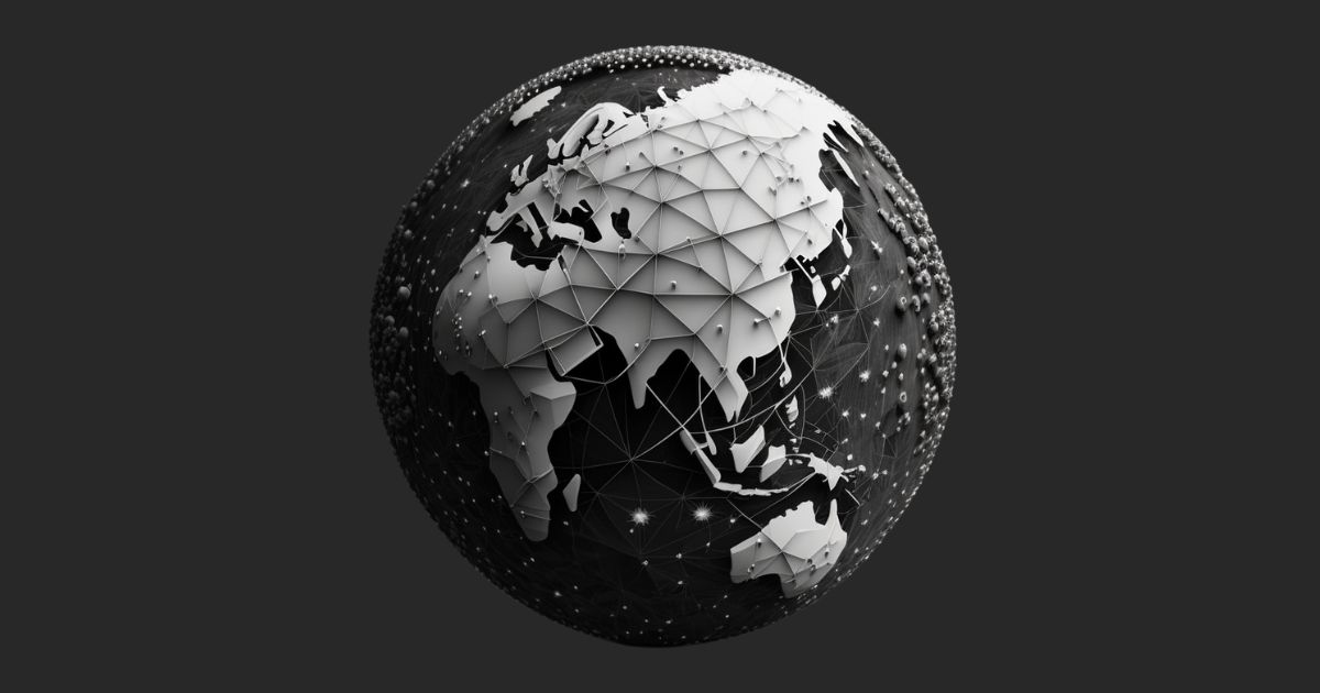 Black and white globe with nodes